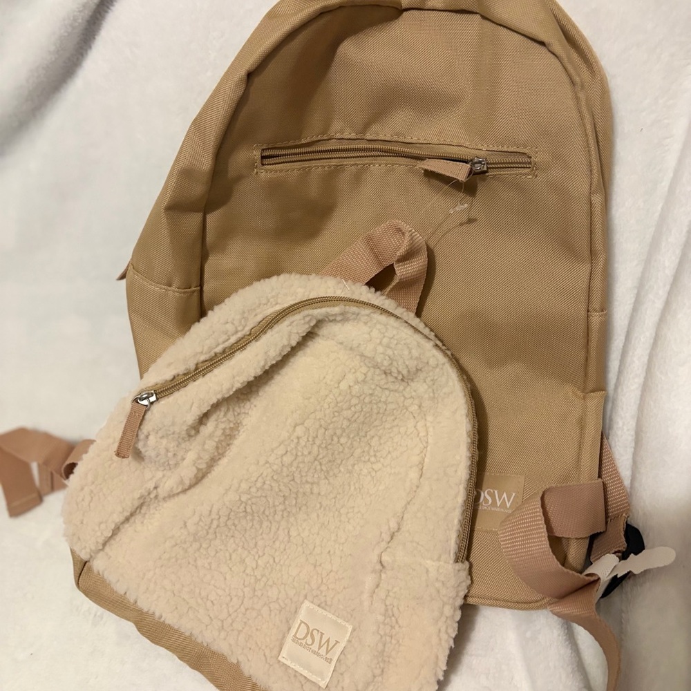 DSW Beige Backpack Duo with Sherpa Accent